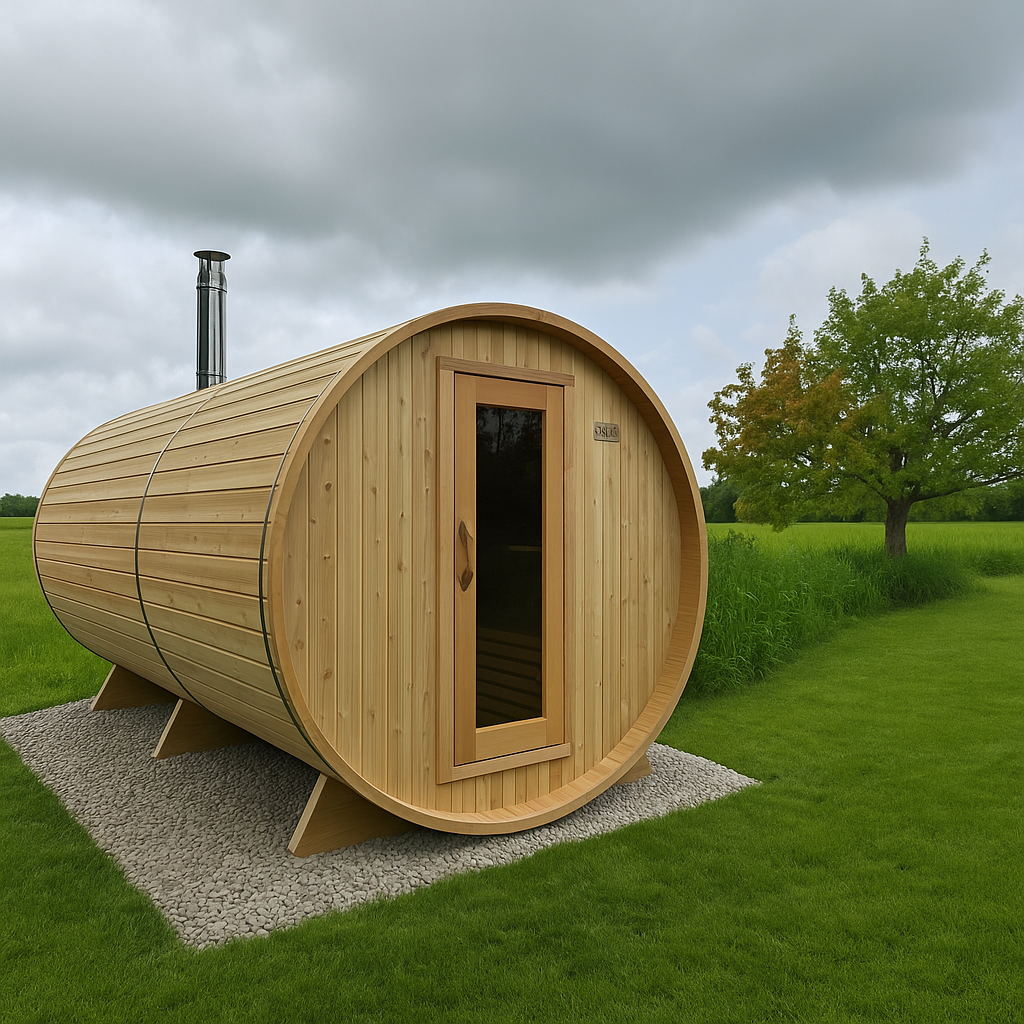 Premium 7'x 12' Barrel Sauna With 4'  Change Room