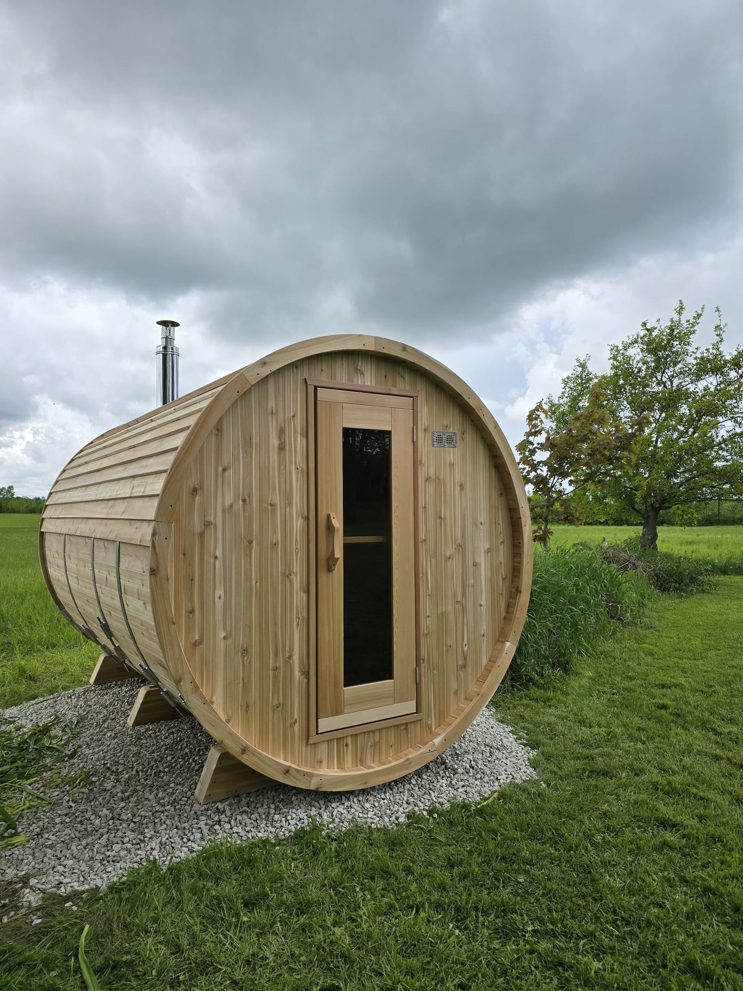 Premium 7'x 12' Barrel Sauna With 4'  Change Room