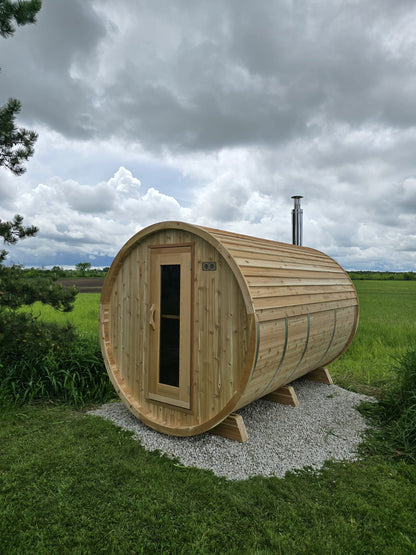 Premium 7'x 12' Barrel Sauna With 4'  Change Room