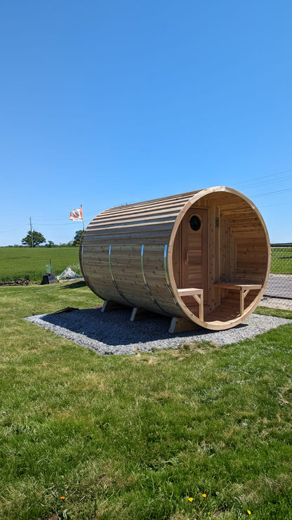 Premium 7'x 10' Barrel Sauna With 2'  Porch