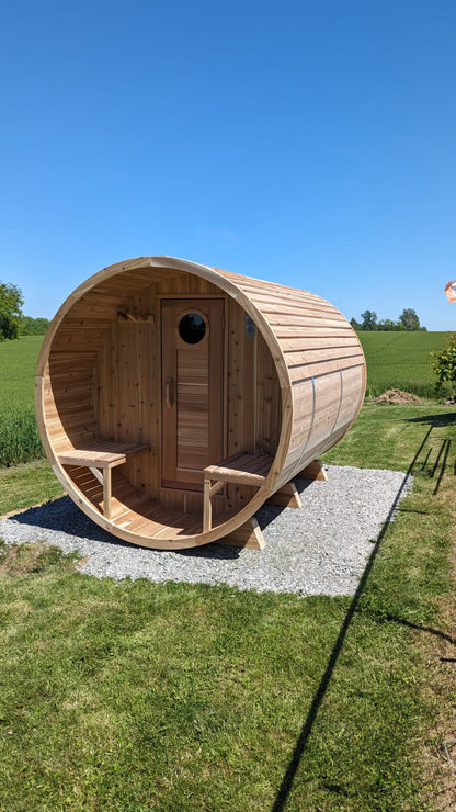 Premium 7'x 10' Barrel Sauna With 2'  Porch