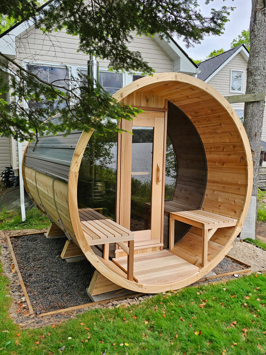 Premium 7'x 10' Barrel Sauna With 2'  Porch