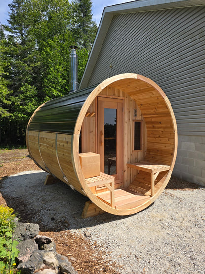 Premium 7'x 10' Barrel Sauna With 2'  Porch