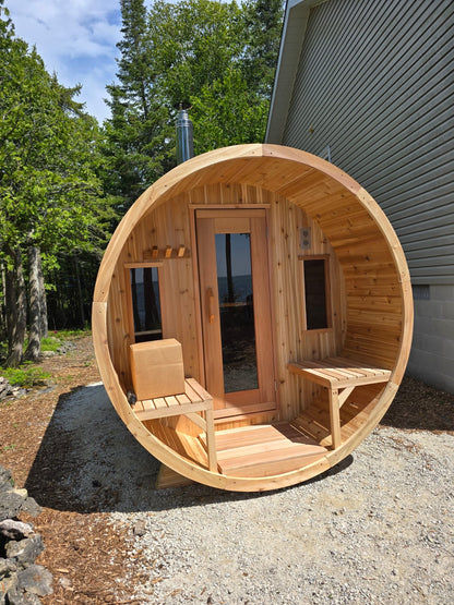 Premium 7'x 10' Barrel Sauna With 2'  Porch
