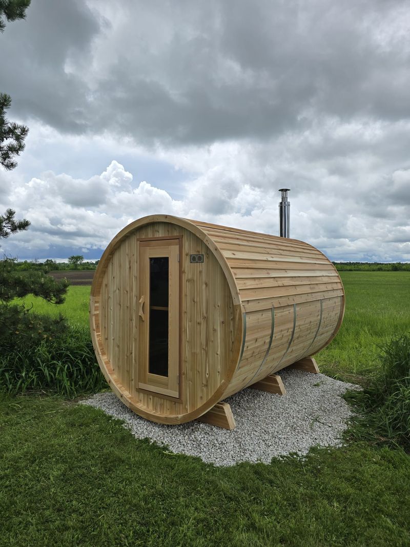 Premium 7'x 12' Barrel Sauna With 4'  Change Room