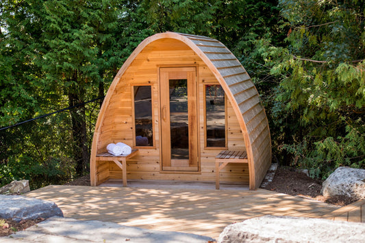 The Pod Sauna, a Canadian-made cedar outdoor sauna from Prestige Saunas